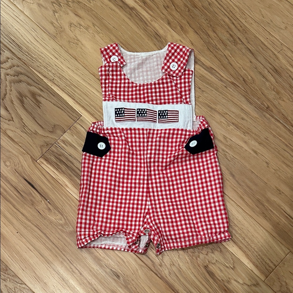 Red Gingham Baby Romper with Flag Detail